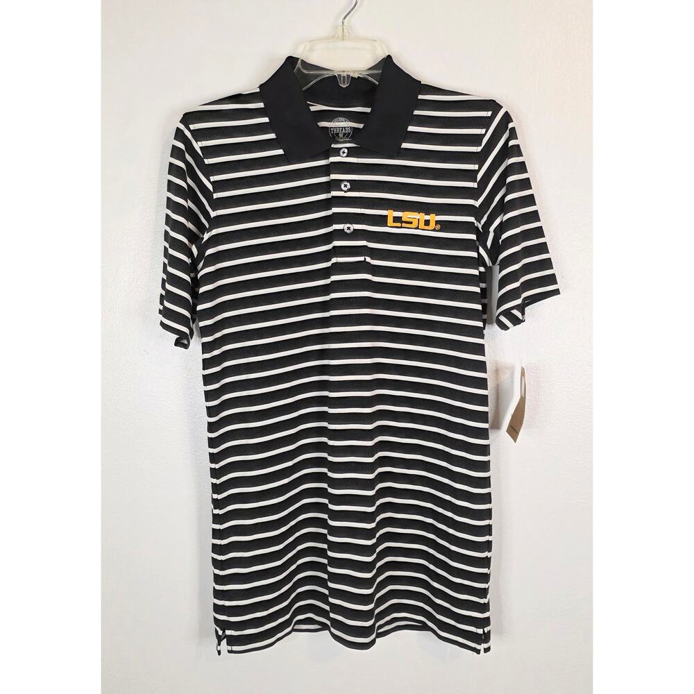 Rivalry 91 Threads L.S.U.  3 Button Polo Shirt Black White Stripes Men Small NWT